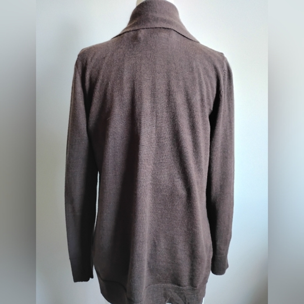 Kenar Italian Merino Wool Shawl Collar Cardigan Sweater Chocolate Brown Size Lg - Picture 9 of 14